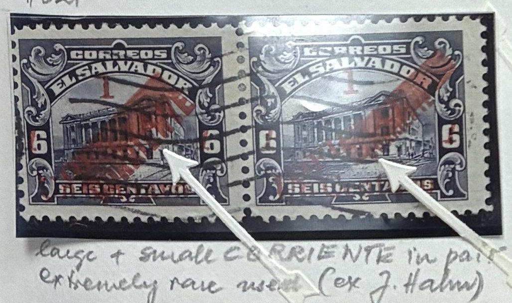 sellos timbres-poste Briefmarken stamps El Salvador 1917 Official Stamps surcharged Tram Trolley Tranvia National Theatre teatro nacional Large and Small CORRIENTE - ex Hahn collection